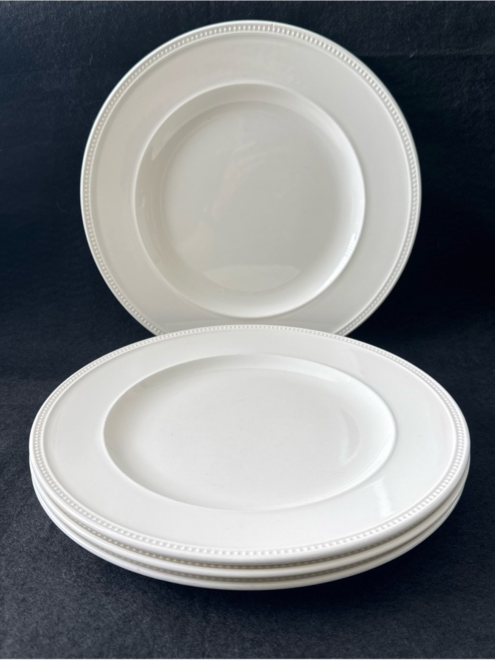 Wedgwood Windsor Cream White Dinner Plates Set of 4 Beaded Rim Made in England